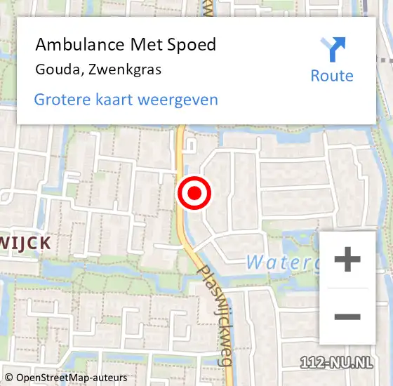 Locatie op kaart van de 112 melding: Ambulance Met Spoed Naar Gouda, Zwenkgras op 21 april 2023 00:23