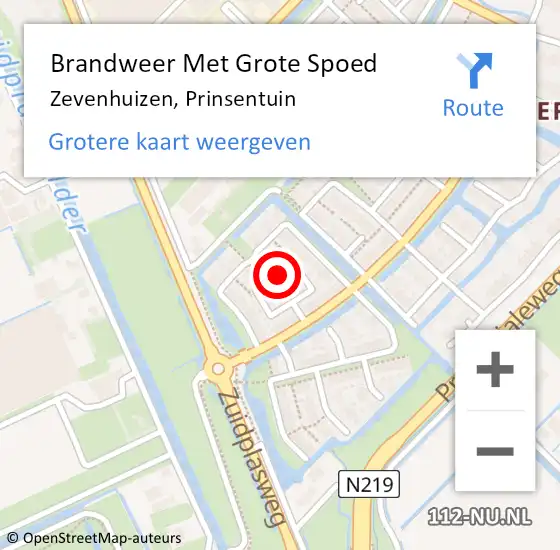 Locatie op kaart van de 112 melding: Brandweer Met Grote Spoed Naar Zevenhuizen, Prinsentuin op 21 april 2023 00:37