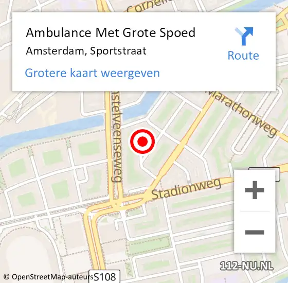Locatie op kaart van de 112 melding: Ambulance Met Grote Spoed Naar Amsterdam, Sportstraat op 21 april 2023 01:30