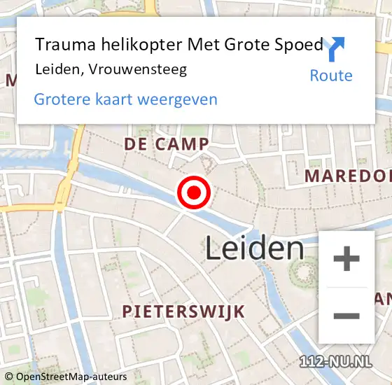 Locatie op kaart van de 112 melding: Trauma helikopter Met Grote Spoed Naar Leiden, Vrouwensteeg op 21 april 2023 01:55