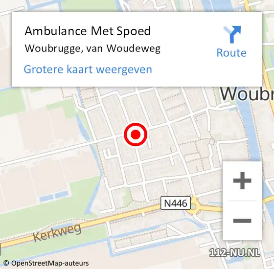 Locatie op kaart van de 112 melding: Ambulance Met Spoed Naar Woubrugge, van Woudeweg op 21 april 2023 02:19