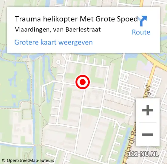 Locatie op kaart van de 112 melding: Trauma helikopter Met Grote Spoed Naar Vlaardingen, van Baerlestraat op 21 april 2023 02:51