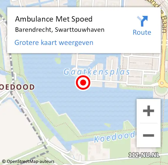 Locatie op kaart van de 112 melding: Ambulance Met Spoed Naar Barendrecht, Swarttouwhaven op 21 april 2023 03:24