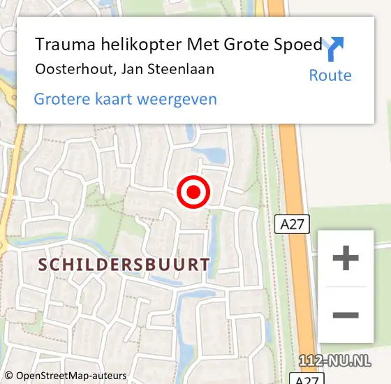 Locatie op kaart van de 112 melding: Trauma helikopter Met Grote Spoed Naar Oosterhout, Jan Steenlaan op 21 april 2023 07:33