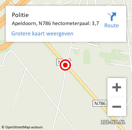 Locatie op kaart van de 112 melding: Politie Apeldoorn, N786 hectometerpaal: 3,7 op 21 april 2023 07:52