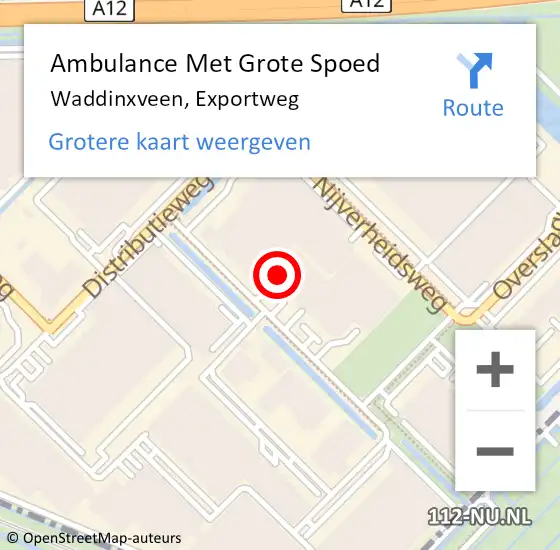 Locatie op kaart van de 112 melding: Ambulance Met Grote Spoed Naar Waddinxveen, Exportweg op 21 april 2023 07:55