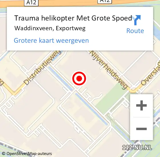 Locatie op kaart van de 112 melding: Trauma helikopter Met Grote Spoed Naar Waddinxveen, Exportweg op 21 april 2023 07:56