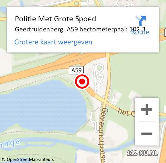 Locatie op kaart van de 112 melding: Politie Met Grote Spoed Naar Geertruidenberg, A59 hectometerpaal: 102,3 op 21 april 2023 09:04