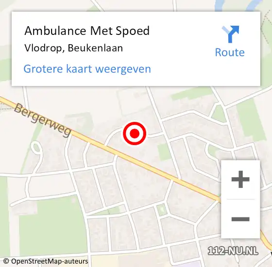 Locatie op kaart van de 112 melding: Ambulance Met Spoed Naar Vlodrop, Beukenlaan op 21 april 2023 09:06