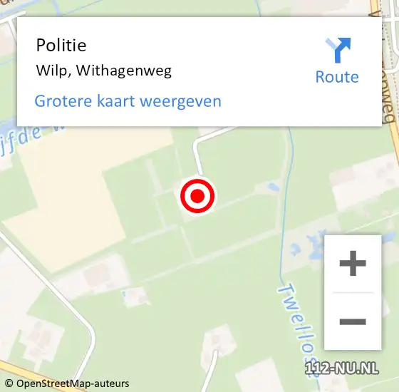 Locatie op kaart van de 112 melding: Politie Wilp, Withagenweg op 21 april 2023 09:29