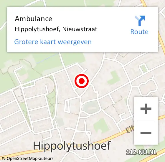 Locatie op kaart van de 112 melding: Ambulance Hippolytushoef, Nieuwstraat op 21 april 2023 09:53