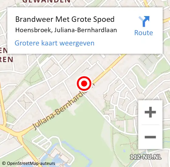 Locatie op kaart van de 112 melding: Brandweer Met Grote Spoed Naar Hoensbroek, Juliana-Bernhardlaan op 21 april 2023 09:59