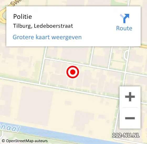 Locatie op kaart van de 112 melding: Politie Tilburg, Ledeboerstraat op 21 april 2023 10:19