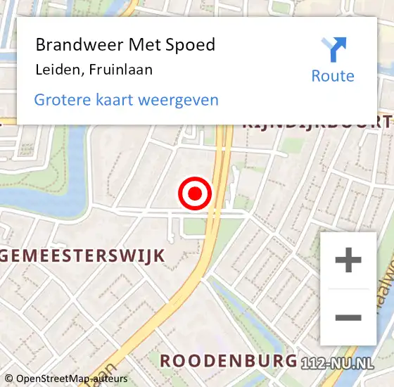 Locatie op kaart van de 112 melding: Brandweer Met Spoed Naar Leiden, Fruinlaan op 21 april 2023 10:34