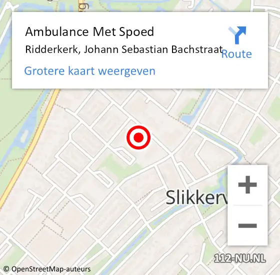 Locatie op kaart van de 112 melding: Ambulance Met Spoed Naar Ridderkerk, Johann Sebastian Bachstraat op 21 april 2023 10:48