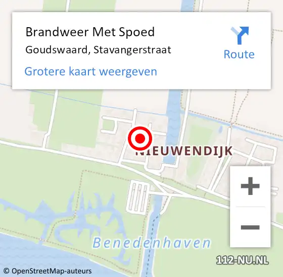 Locatie op kaart van de 112 melding: Brandweer Met Spoed Naar Goudswaard, Stavangerstraat op 21 april 2023 11:02