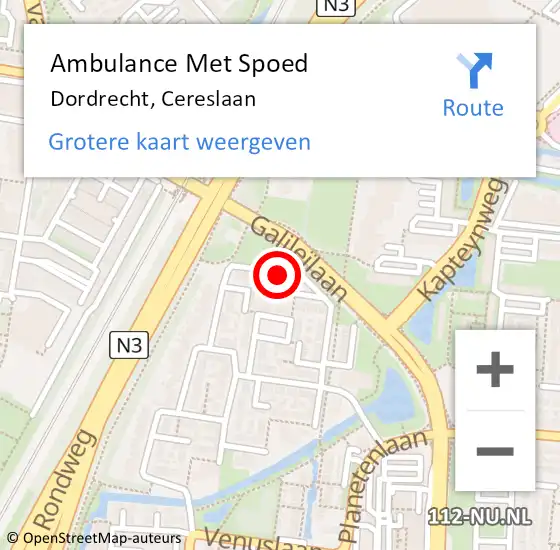 Locatie op kaart van de 112 melding: Ambulance Met Spoed Naar Dordrecht, Cereslaan op 21 april 2023 11:04