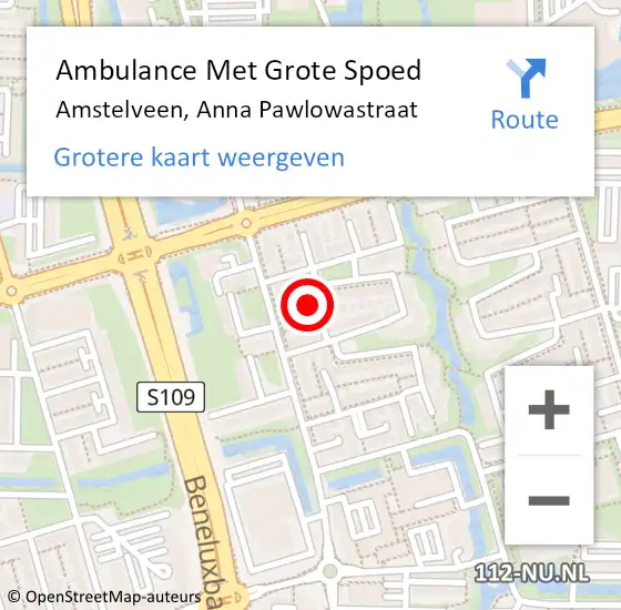 Locatie op kaart van de 112 melding: Ambulance Met Grote Spoed Naar Amstelveen, Anna Pawlowastraat op 21 april 2023 11:08