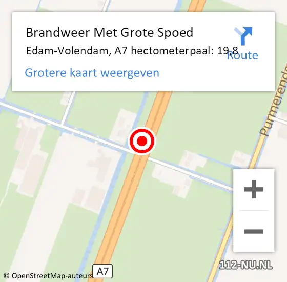 Locatie op kaart van de 112 melding: Brandweer Met Grote Spoed Naar Edam-Volendam, A7 hectometerpaal: 19,8 op 21 april 2023 11:16
