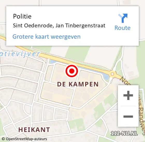 Locatie op kaart van de 112 melding: Politie Sint Oedenrode, Jan Tinbergenstraat op 21 april 2023 11:38