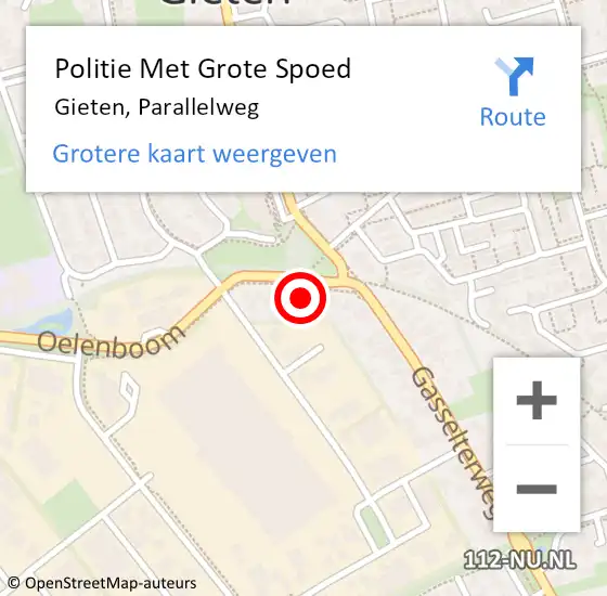 Locatie op kaart van de 112 melding: Politie Met Grote Spoed Naar Gieten, Parallelweg op 21 april 2023 11:40