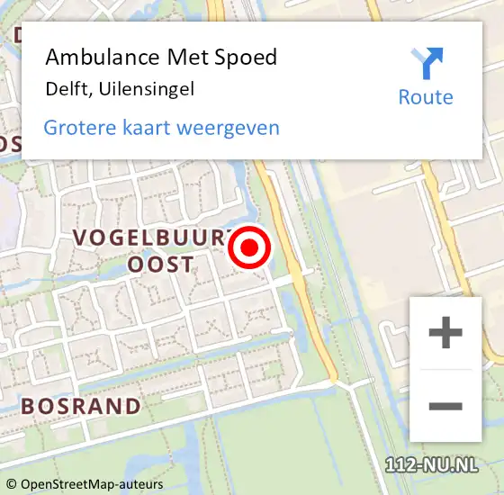 Locatie op kaart van de 112 melding: Ambulance Met Spoed Naar Delft, Uilensingel op 21 april 2023 12:11