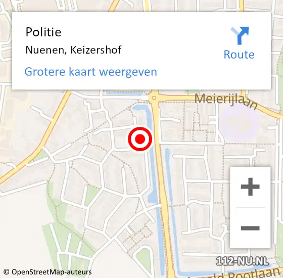 Locatie op kaart van de 112 melding: Politie Nuenen, Keizershof op 21 april 2023 12:20