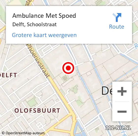 Locatie op kaart van de 112 melding: Ambulance Met Spoed Naar Delft, Schoolstraat op 21 april 2023 12:38