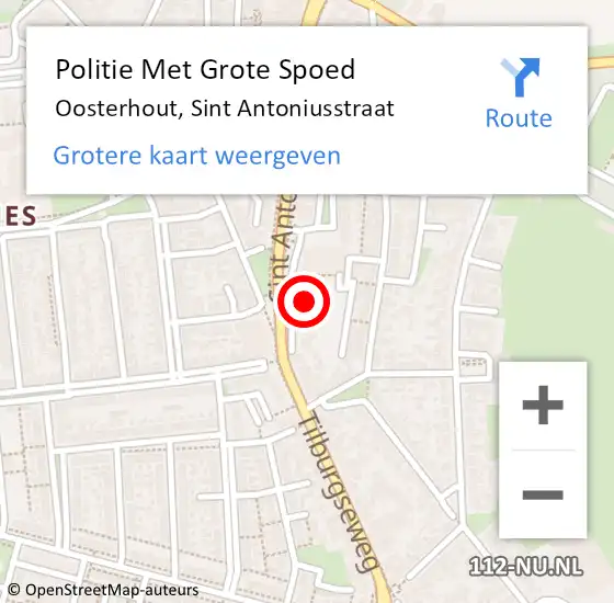 Locatie op kaart van de 112 melding: Politie Met Grote Spoed Naar Oosterhout, Sint Antoniusstraat op 21 april 2023 13:25