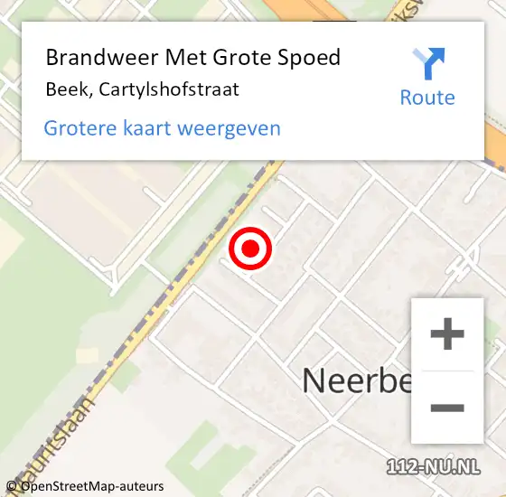 Locatie op kaart van de 112 melding: Brandweer Met Grote Spoed Naar Beek, Cartylshofstraat op 21 april 2023 13:33