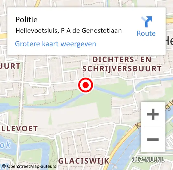 Locatie op kaart van de 112 melding: Politie Hellevoetsluis, P A de Genestetlaan op 21 april 2023 13:36