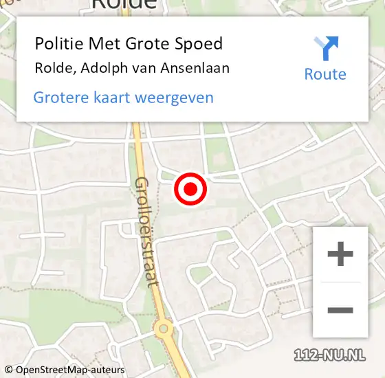 Locatie op kaart van de 112 melding: Politie Met Grote Spoed Naar Rolde, Adolph van Ansenlaan op 21 april 2023 13:36