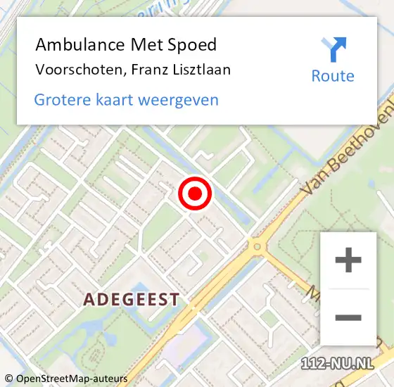 Locatie op kaart van de 112 melding: Ambulance Met Spoed Naar Voorschoten, Franz Lisztlaan op 21 april 2023 13:52