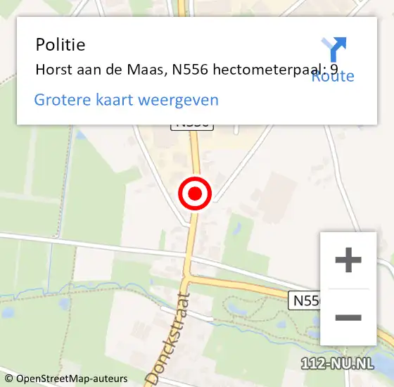 Locatie op kaart van de 112 melding: Politie Horst aan de Maas, N556 hectometerpaal: 9 op 21 april 2023 14:48