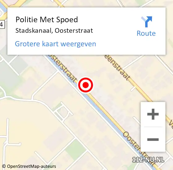 Locatie op kaart van de 112 melding: Politie Met Spoed Naar Stadskanaal, Oosterstraat op 21 april 2023 15:39