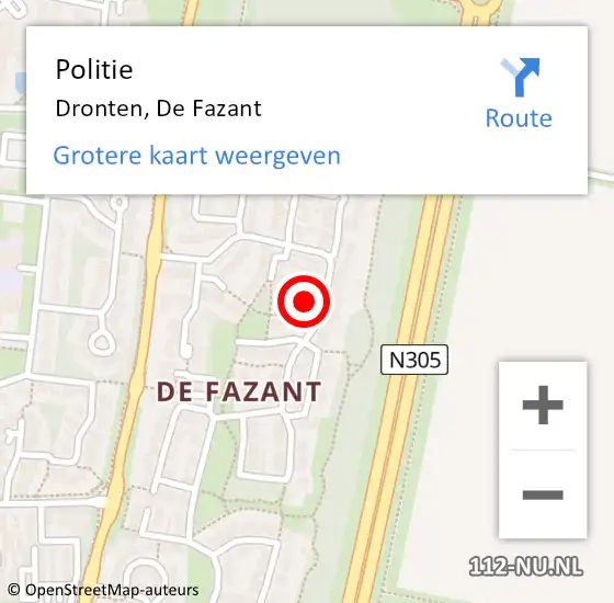 Locatie op kaart van de 112 melding: Politie Dronten, De Fazant op 21 april 2023 15:48