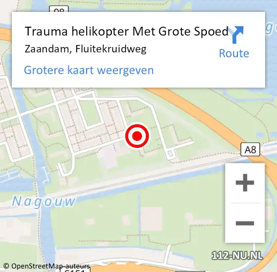 Locatie op kaart van de 112 melding: Trauma helikopter Met Grote Spoed Naar Zaandam, Fluitekruidweg op 21 april 2023 16:10