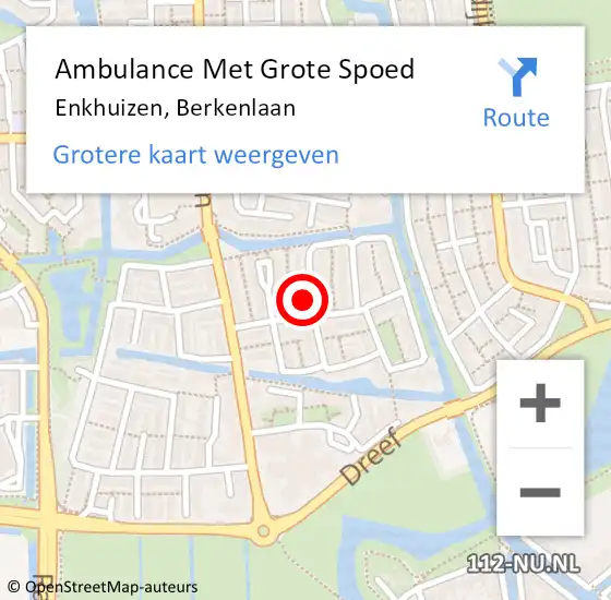 Locatie op kaart van de 112 melding: Ambulance Met Grote Spoed Naar Enkhuizen, Berkenlaan op 21 april 2023 16:59