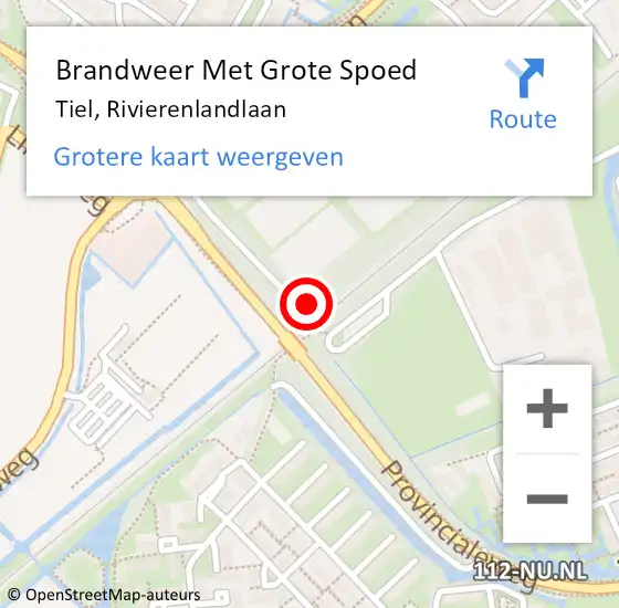 Locatie op kaart van de 112 melding: Brandweer Met Grote Spoed Naar Tiel, Rivierenlandlaan op 21 april 2023 18:23