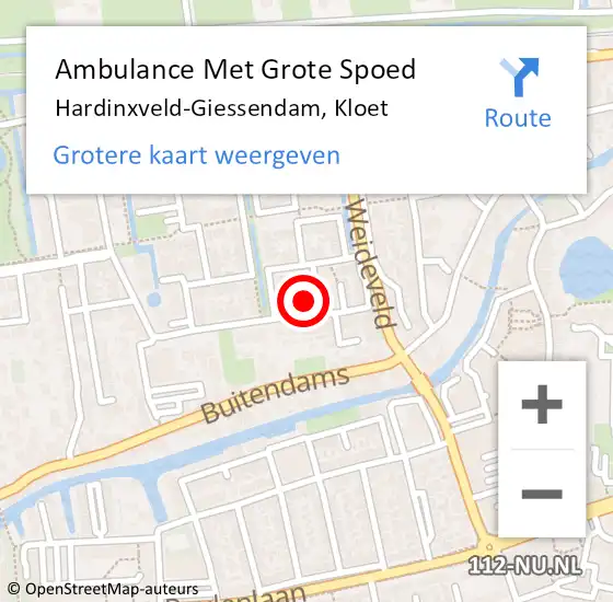 Locatie op kaart van de 112 melding: Ambulance Met Grote Spoed Naar Hardinxveld-Giessendam, Kloet op 21 april 2023 18:31