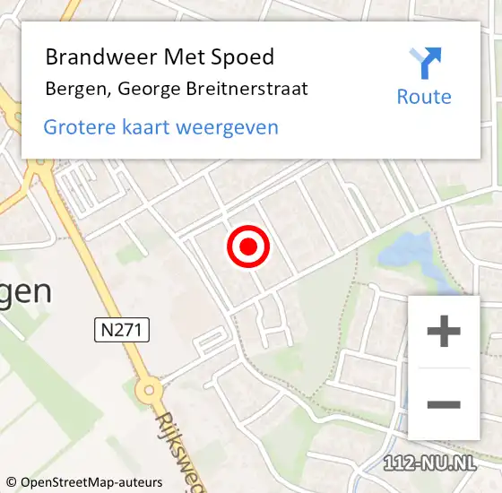 Locatie op kaart van de 112 melding: Brandweer Met Spoed Naar Bergen, George Breitnerstraat op 21 april 2023 19:28