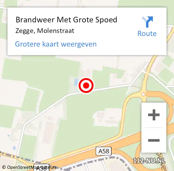 Locatie op kaart van de 112 melding: Brandweer Met Grote Spoed Naar Zegge, Molenstraat op 22 augustus 2014 23:21
