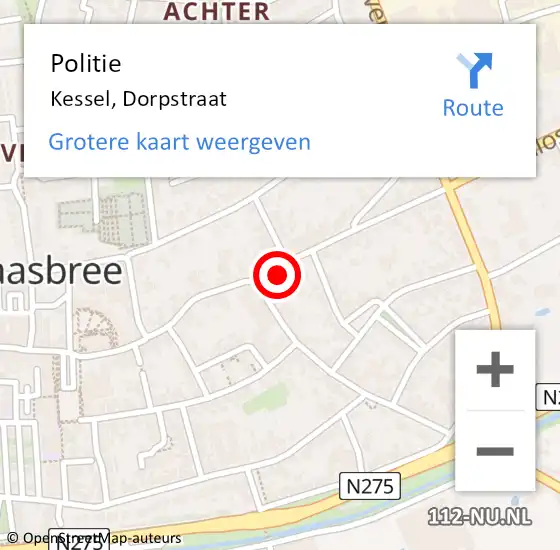 Locatie op kaart van de 112 melding: Politie Kessel, Dorpstraat op 21 april 2023 19:57