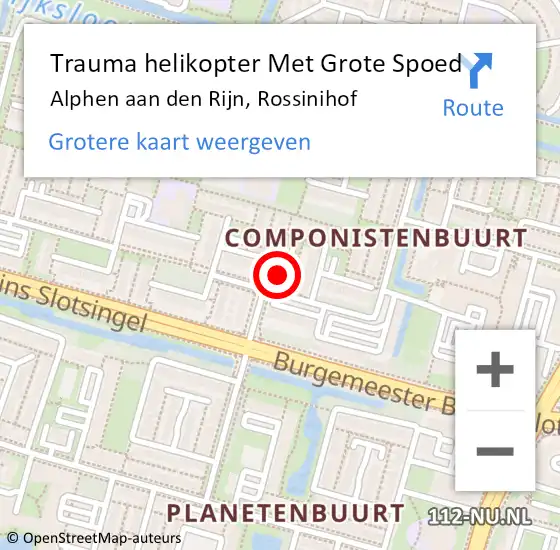 Locatie op kaart van de 112 melding: Trauma helikopter Met Grote Spoed Naar Alphen aan den Rijn, Rossinihof op 21 april 2023 19:59