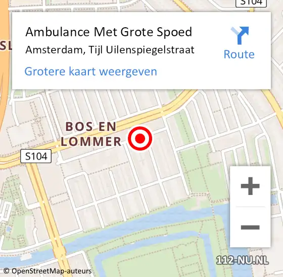 Locatie op kaart van de 112 melding: Ambulance Met Grote Spoed Naar Amsterdam, Tijl Uilenspiegelstraat op 21 april 2023 20:32