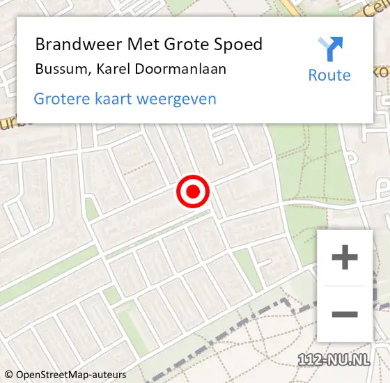 Locatie op kaart van de 112 melding: Brandweer Met Grote Spoed Naar Bussum, Karel Doormanlaan op 21 april 2023 20:43