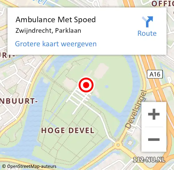 Locatie op kaart van de 112 melding: Ambulance Met Spoed Naar Zwijndrecht, Parklaan op 21 april 2023 20:53