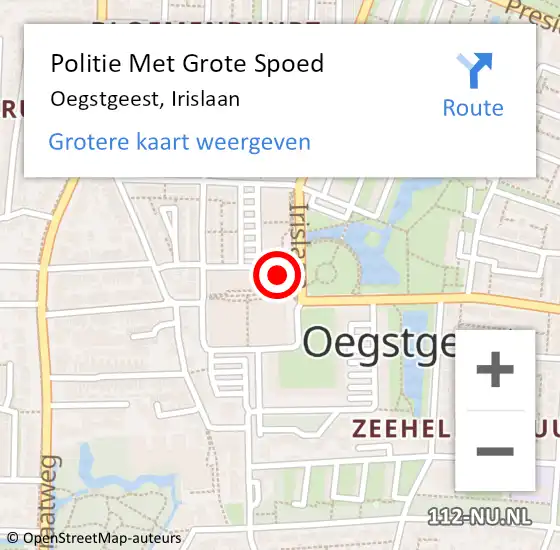 Locatie op kaart van de 112 melding: Politie Met Grote Spoed Naar Oegstgeest, Irislaan op 21 april 2023 21:18