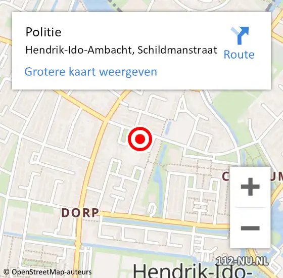 Locatie op kaart van de 112 melding: Politie Hendrik-Ido-Ambacht, Schildmanstraat op 21 april 2023 21:40