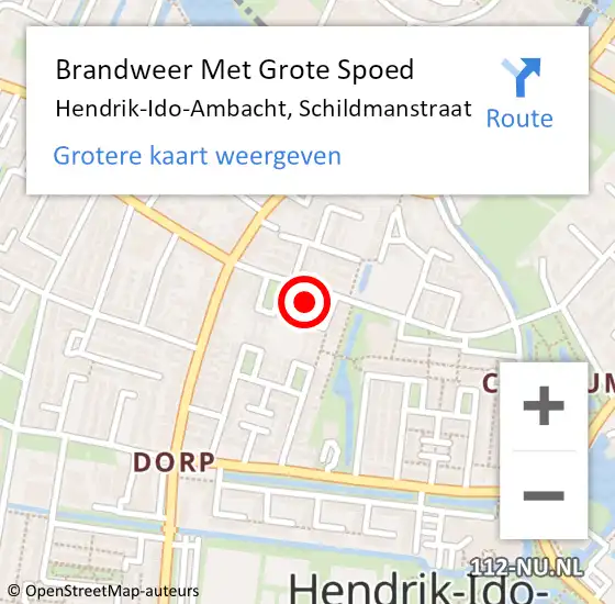 Locatie op kaart van de 112 melding: Brandweer Met Grote Spoed Naar Hendrik-Ido-Ambacht, Schildmanstraat op 21 april 2023 21:42